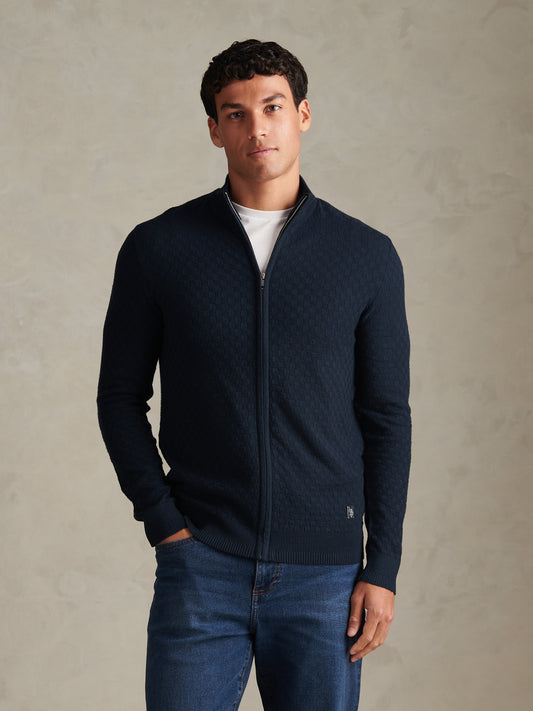 Mens Smart Checkerboard Zip Through Funnel Dark Sapphire Navy