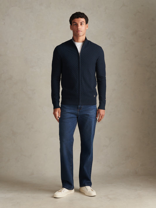 Mens Smart Checkerboard Zip Through Funnel Dark Sapphire Navy