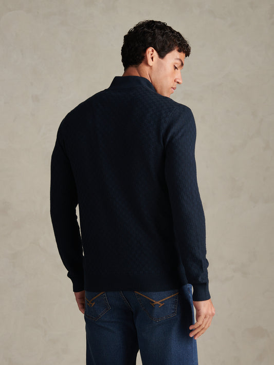 Mens Smart Checkerboard Zip Through Funnel Dark Sapphire Navy