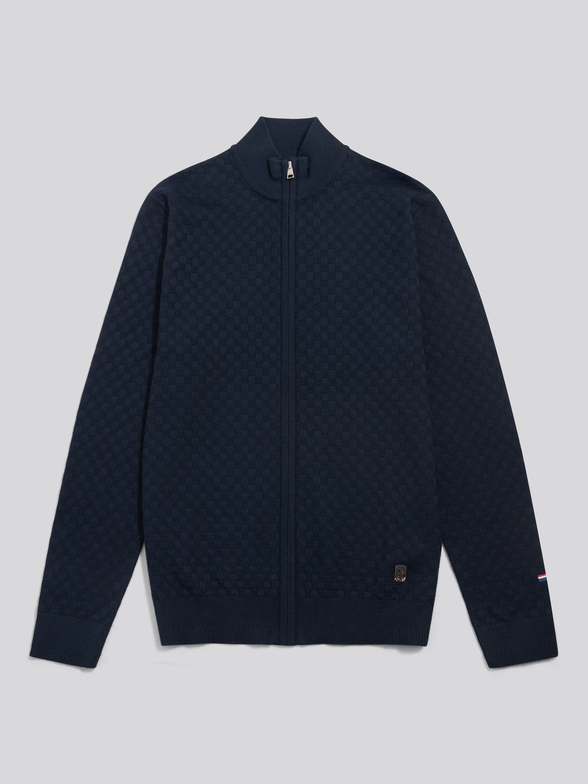 Mens Smart Checkerboard Zip Through Funnel Dark Sapphire Navy