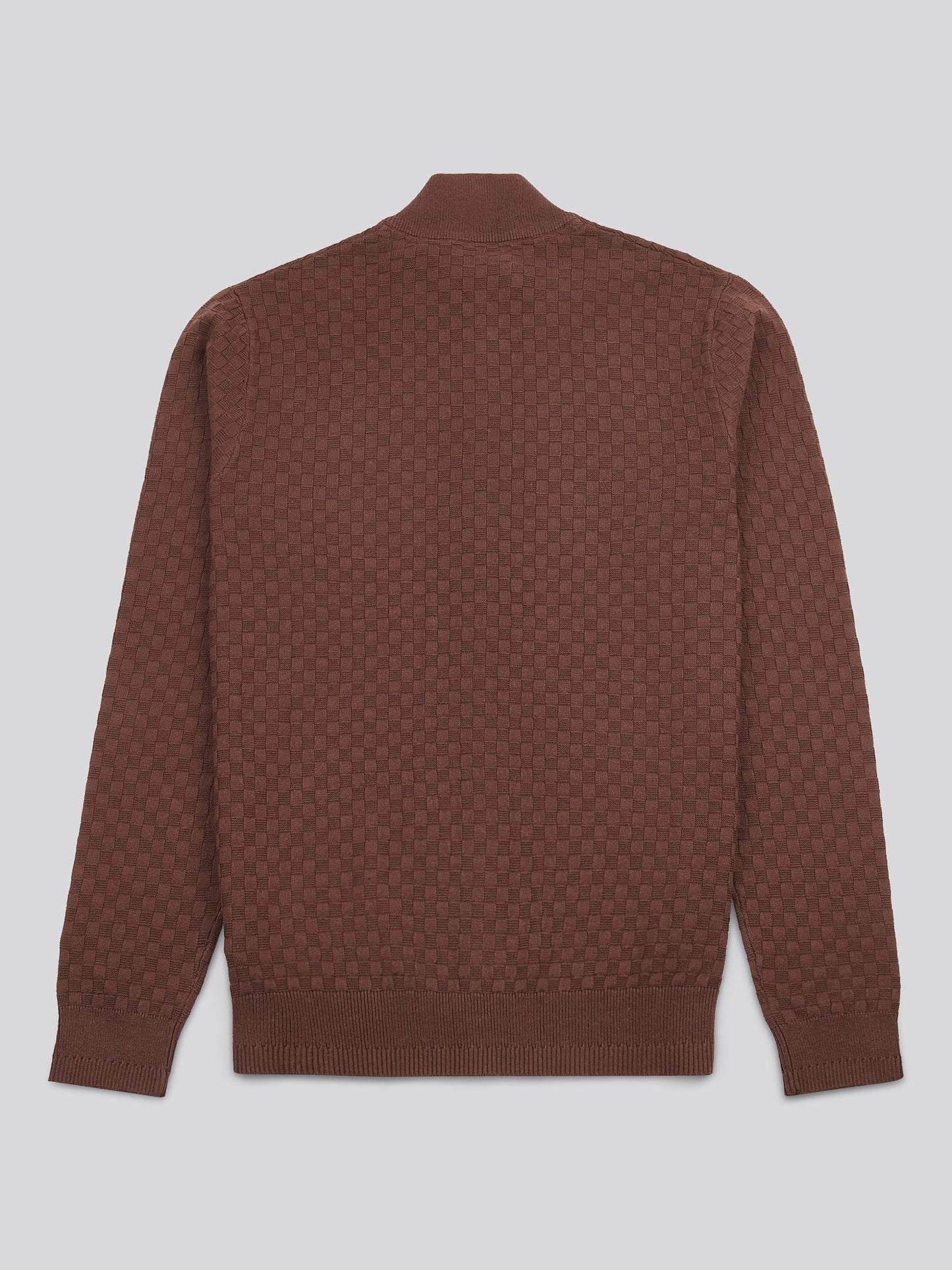 Mens Smart Checkerboard Zip Through Funnel in Chocolate Martini
