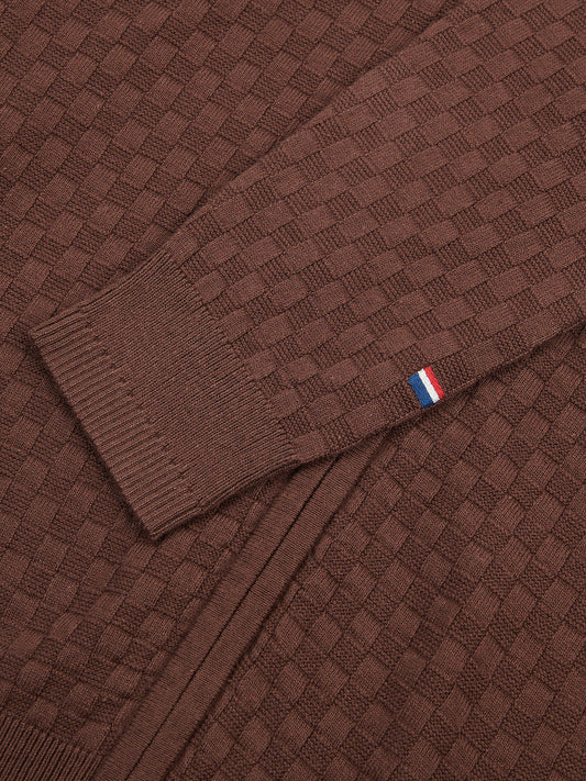 Mens Smart Checkerboard Zip Through Funnel in Chocolate Martini