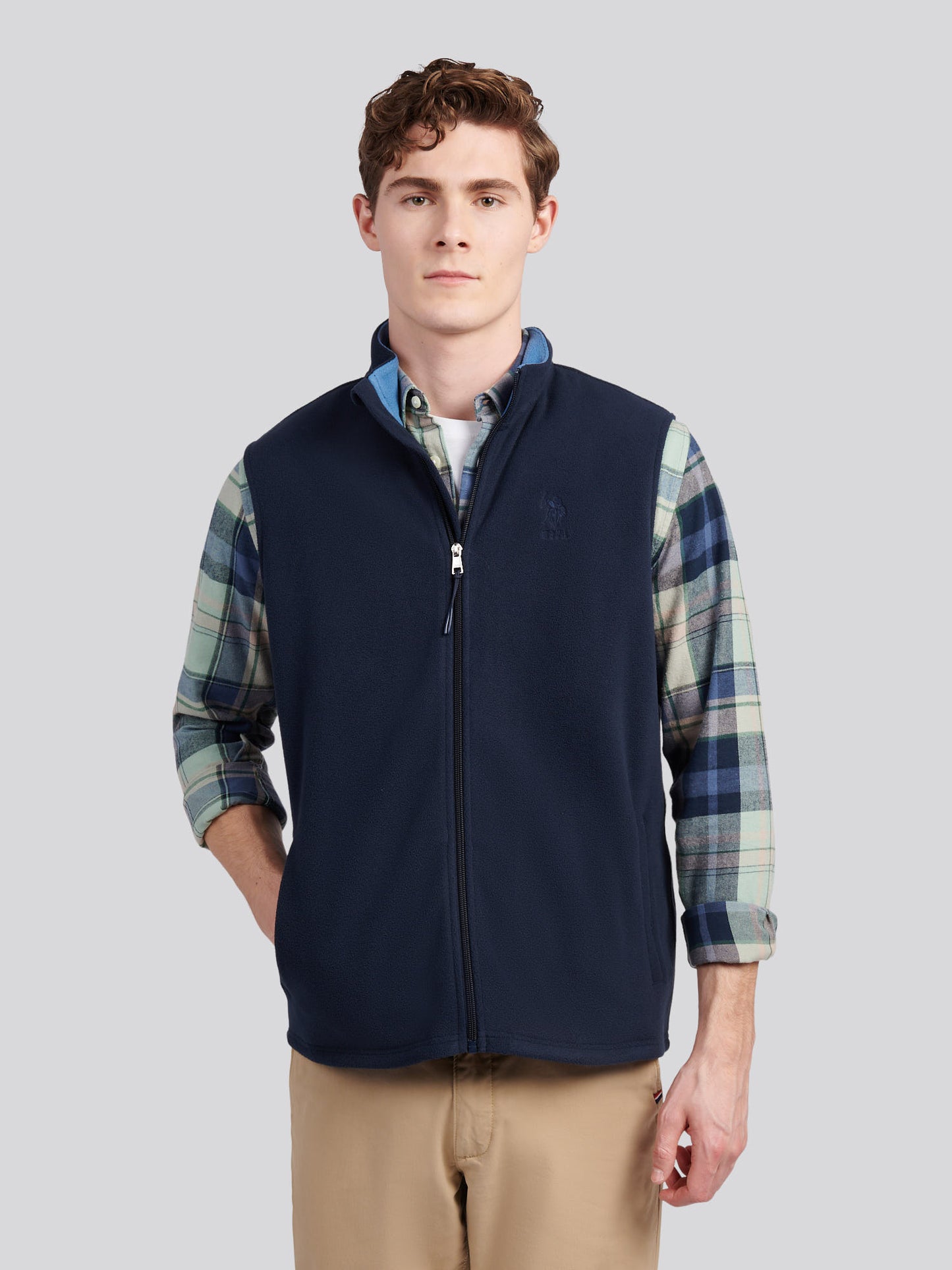 Mens Micro Fleece Gilet in Dark Sapphire Navy / Moonlight Blue DHM