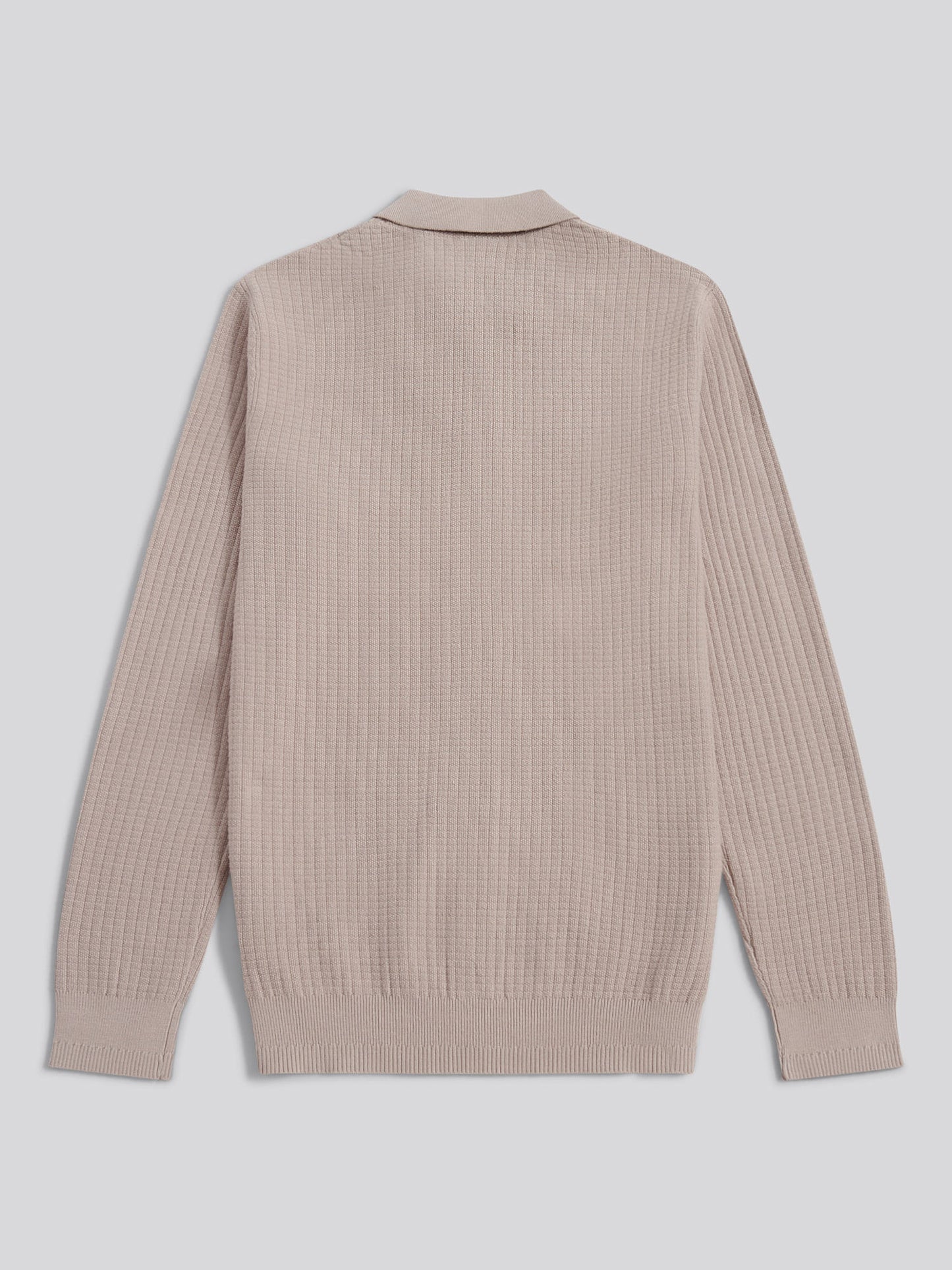 Mens Check Texture Button Thru Long Sleeve Polo Shirt in Atmosphere