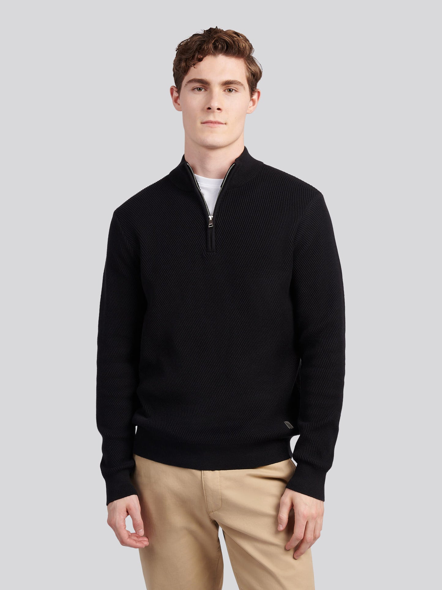 Mens Twill Texture Knit Funnel in Black