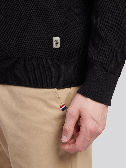 Mens Twill Texture Knit Funnel in Black