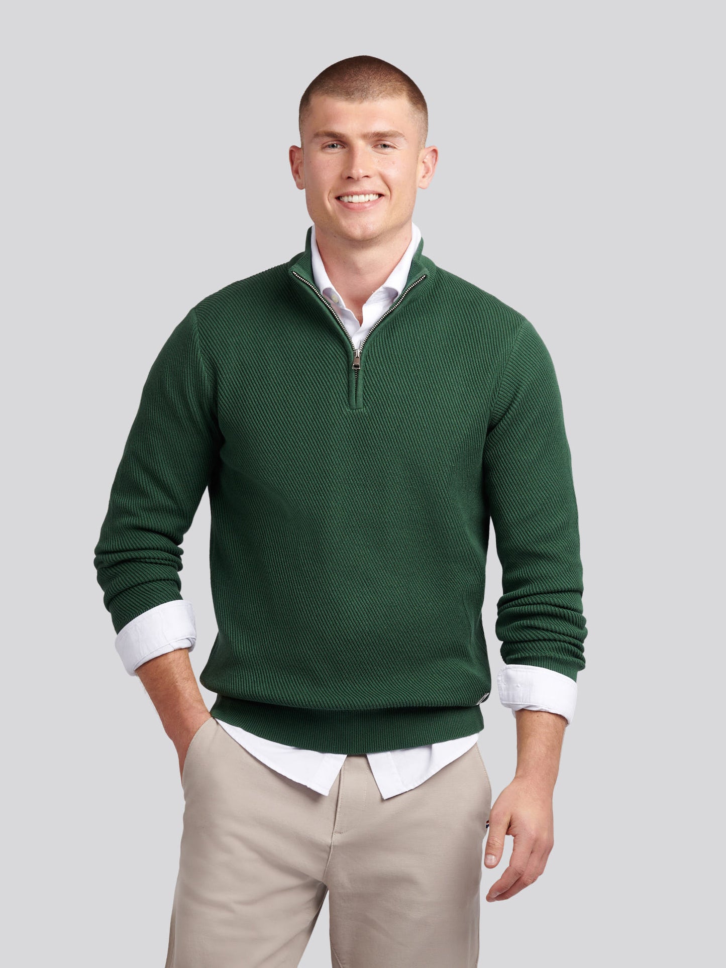 Mens Twill Texture Knit Funnel in Pineneedle