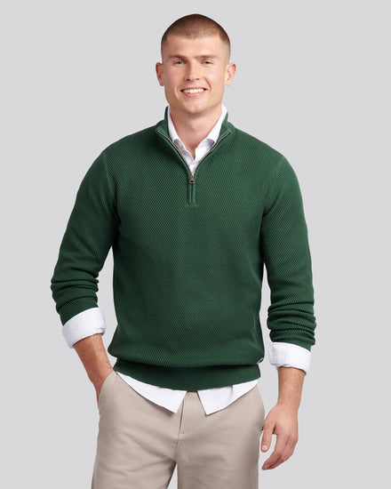 Mens Twill Texture Knit Funnel in Pineneedle