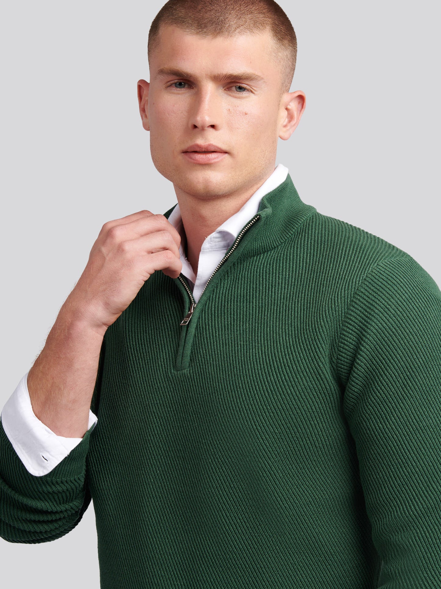 Mens Twill Texture Knit Funnel in Pineneedle