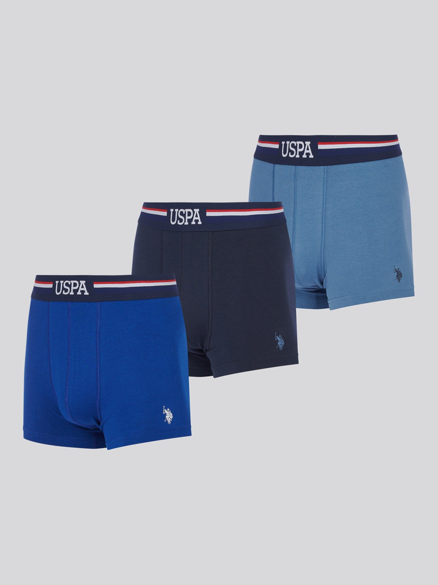 Mens 3 Pack Branded Stripe Boxer Shorts in Sodalite Blue