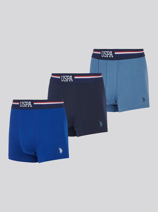 Mens 3 Pack Branded Stripe Boxer Shorts in Sodalite Blue