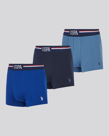 Mens 3 Pack Branded Stripe Boxer Shorts in Sodalite Blue