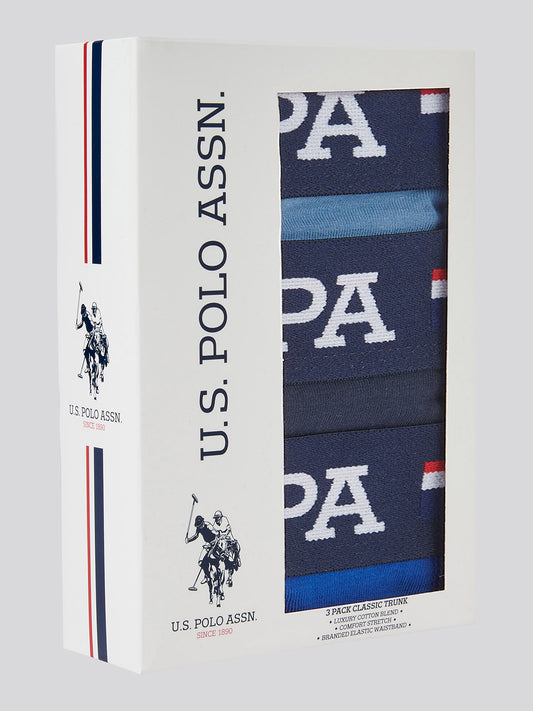 Mens 3 Pack Branded Stripe Boxer Shorts in Sodalite Blue