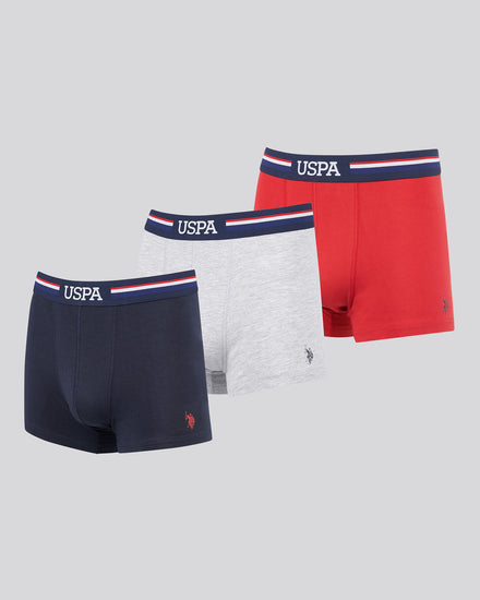 Mens 3 Pack Branded Stripe Boxer Shorts in Haute Red