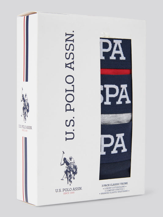 Mens 3 Pack Branded Stripe Boxer Shorts in Haute Red