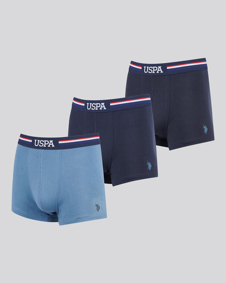 Mens 3 Pack Branded Stripe Boxer Shorts in Blue Horizon