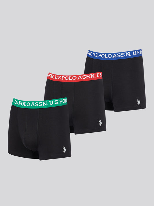 Mens 3 Pack Contrast Waistband Boxer Shorts in Black