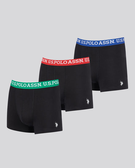 Mens 3 Pack Contrast Waistband Boxer Shorts in Black