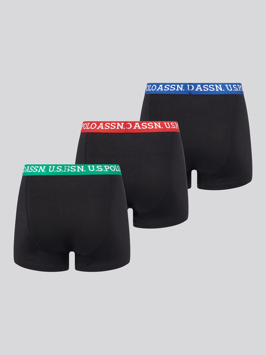 Mens 3 Pack Contrast Waistband Boxer Shorts in Black