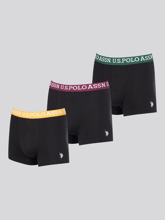 Mens 3 Pack Contrast Waistband Boxer Shorts in Black Multi