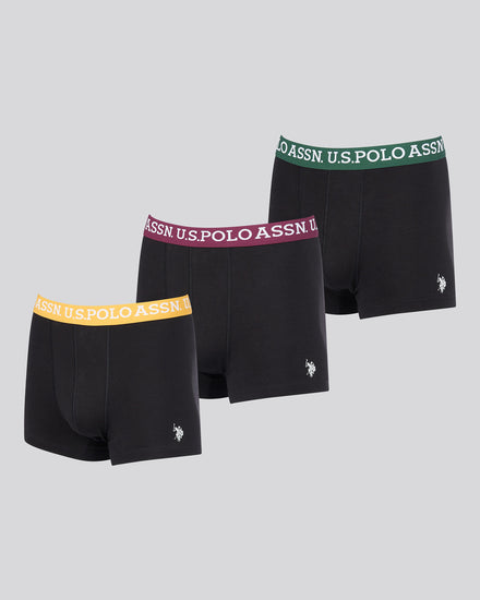 Mens 3 Pack Contrast Waistband Boxer Shorts in Black Multi