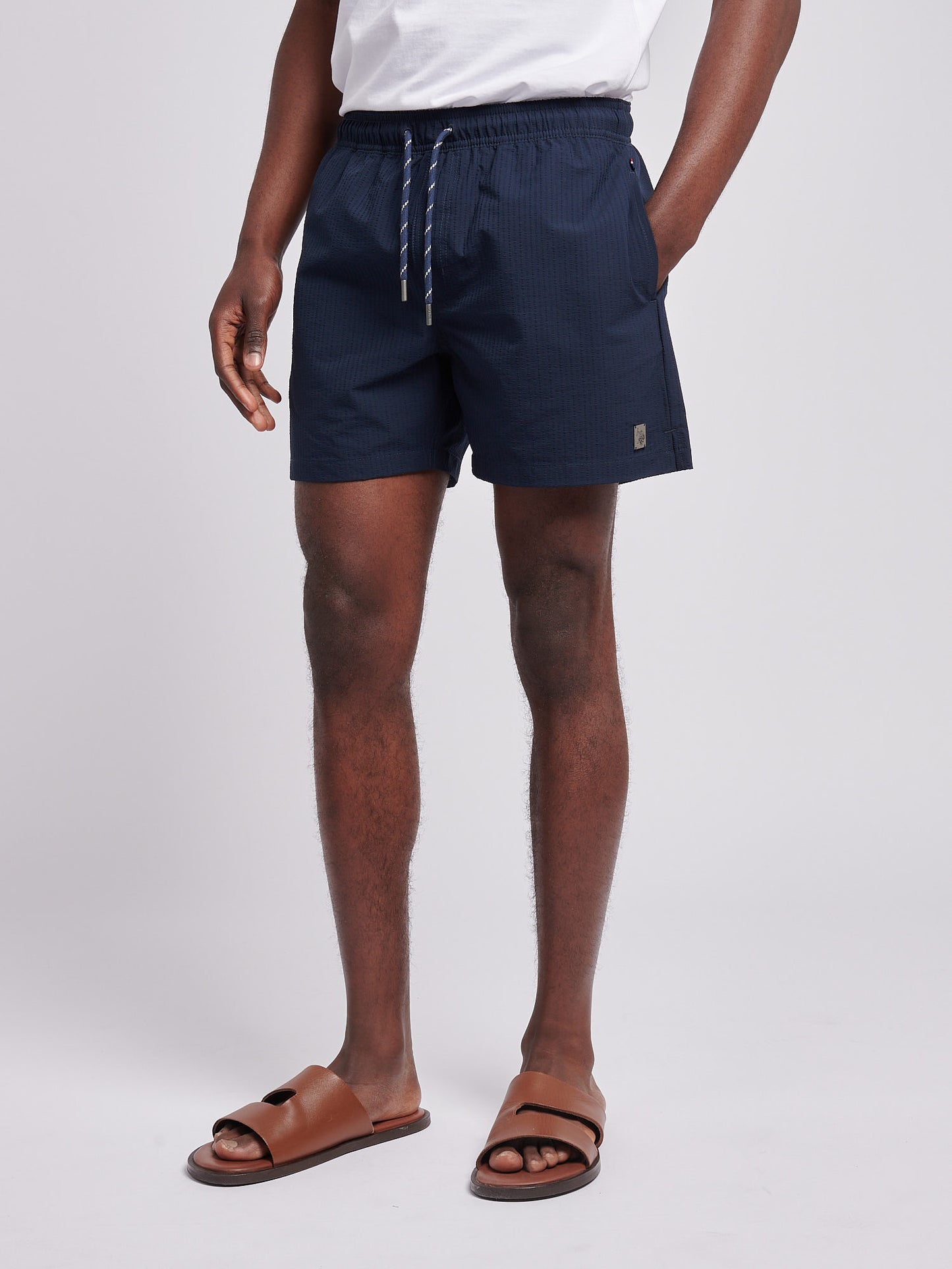 Mens Seersucker Swim Short in Dark Sapphire Navy