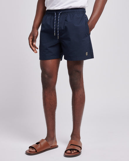 Mens Seersucker Swim Short in Dark Sapphire Navy