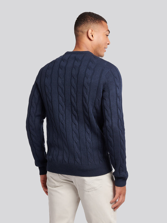 Mens Cable Knit Crew in Dark Sapphire Navy