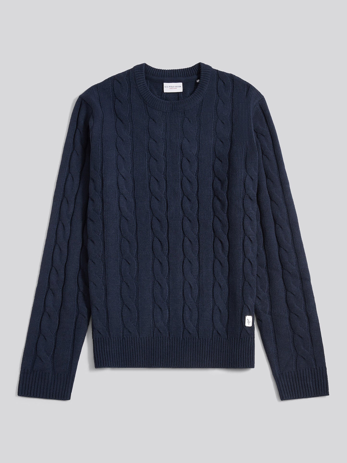 Mens Cable Knit Crew in Dark Sapphire Navy