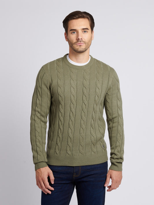 Mens Cable Knit Crew in Mulled Basil