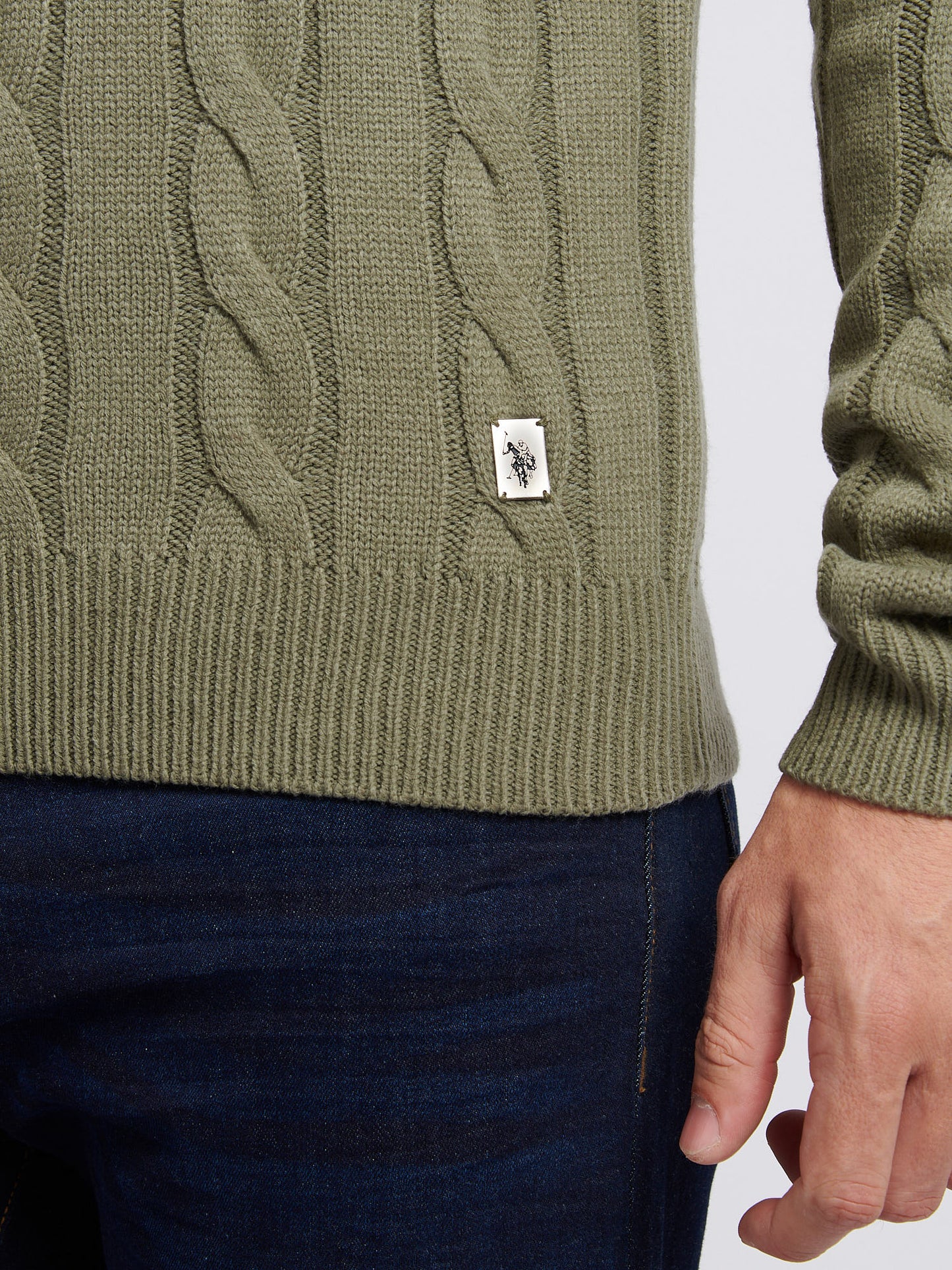 Mens Cable Knit Crew in Mulled Basil