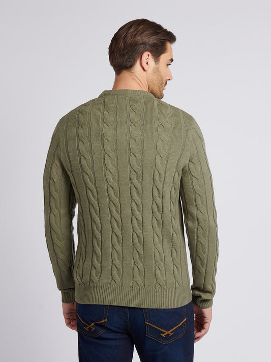 Mens Cable Knit Crew in Mulled Basil
