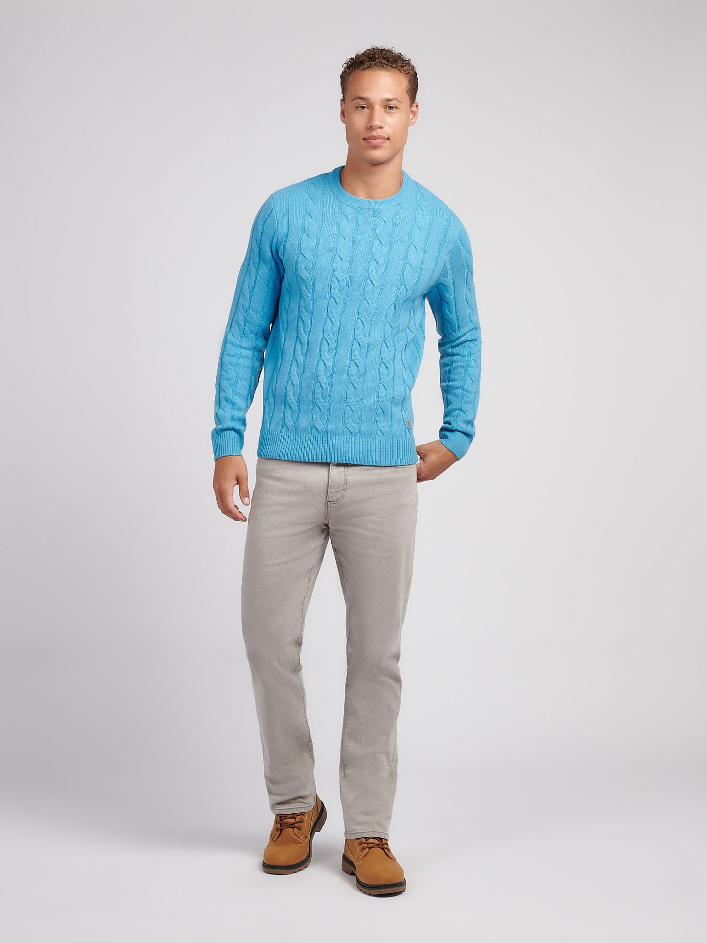 Mens Cable Knit Crew in Heritage Blue