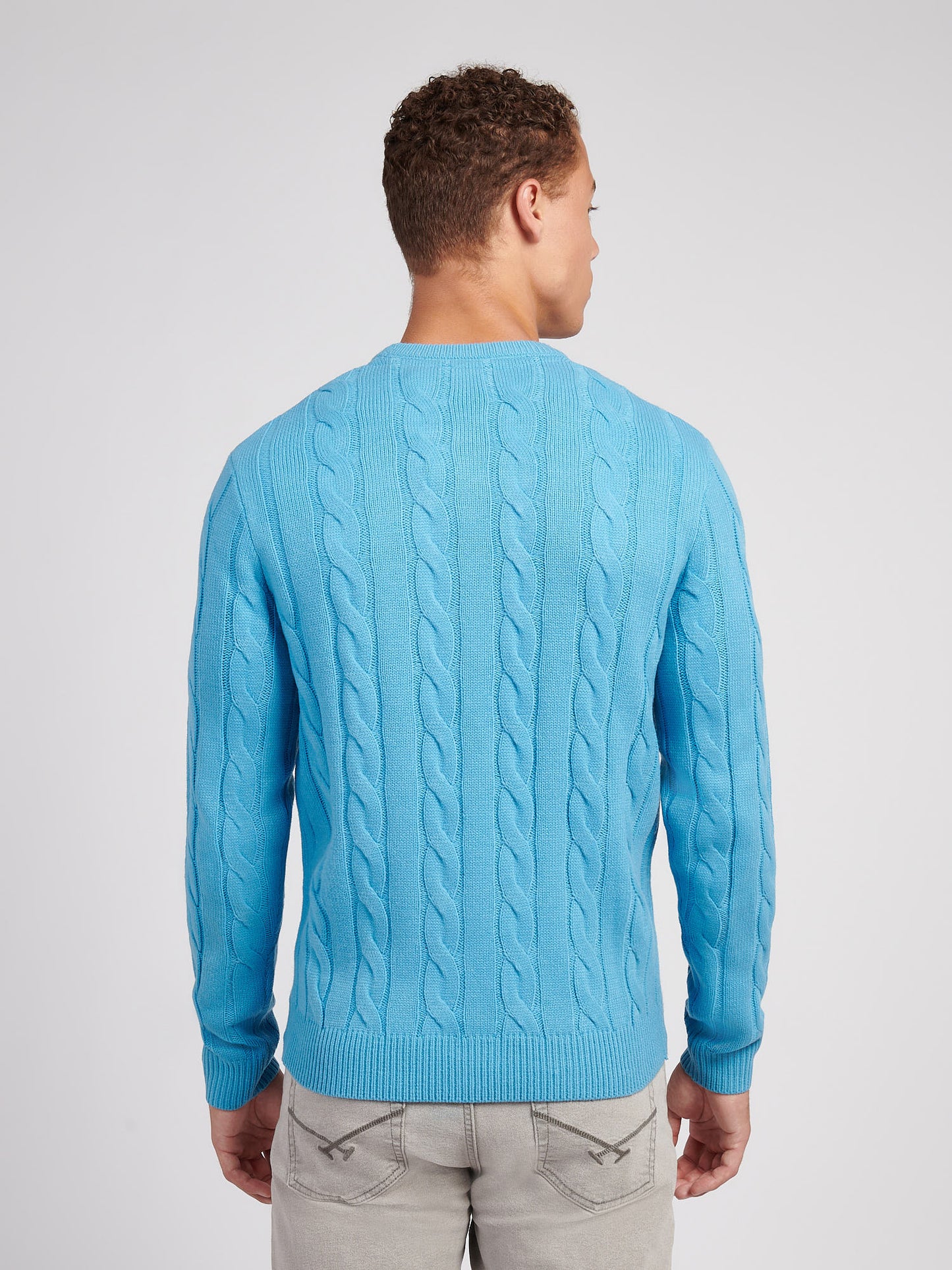 Mens Cable Knit Crew in Heritage Blue