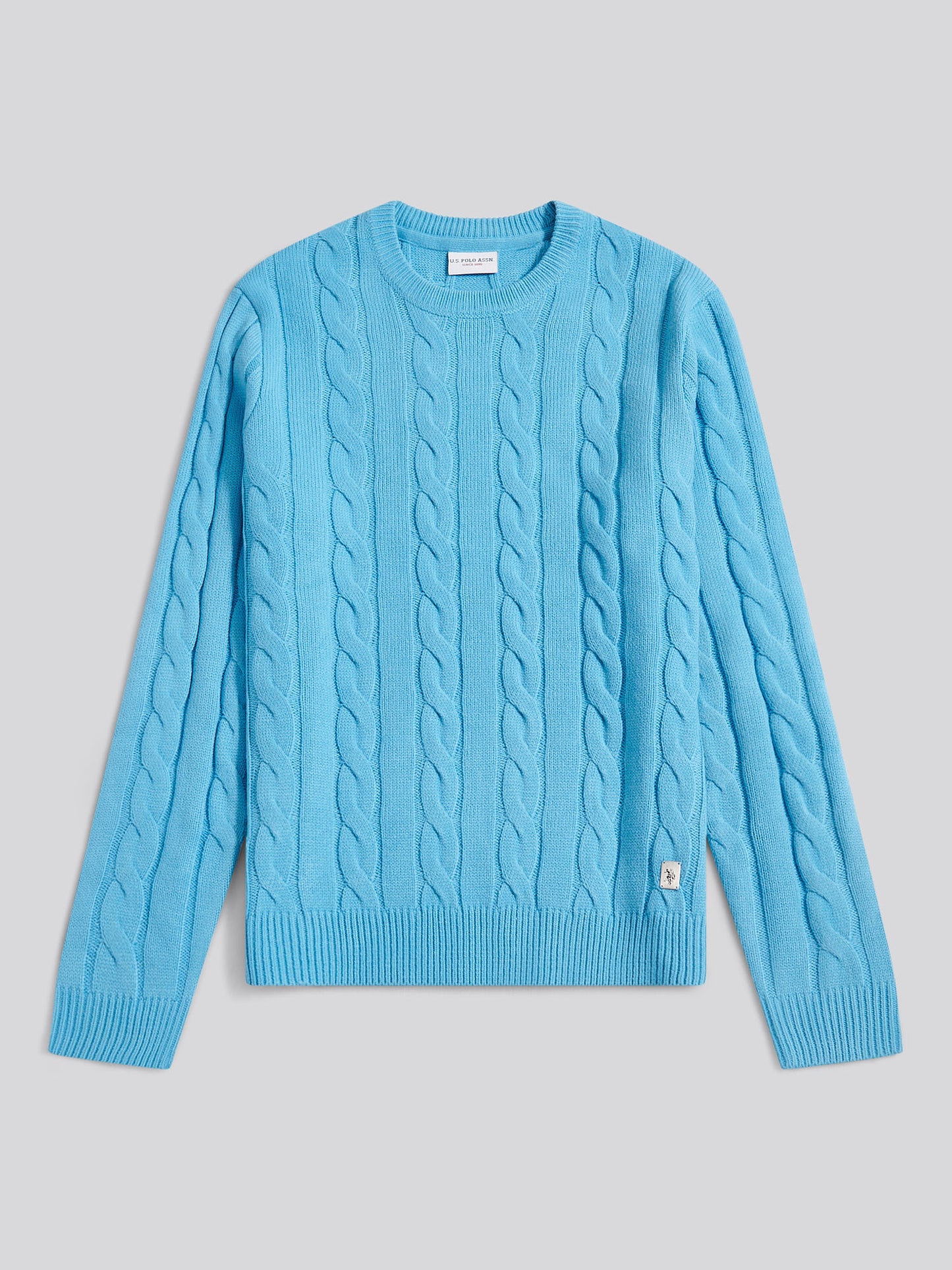 Mens Cable Knit Crew in Heritage Blue