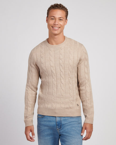 Mens Cable Knit Crew in Atmosphere Marl