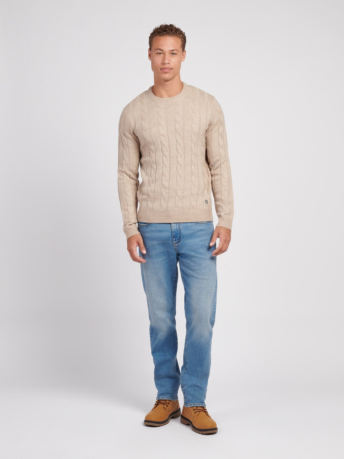 Mens Cable Knit Crew in Atmosphere Marl