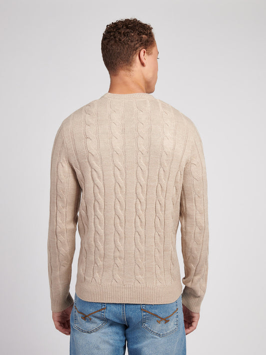 Mens Cable Knit Crew in Atmosphere Marl