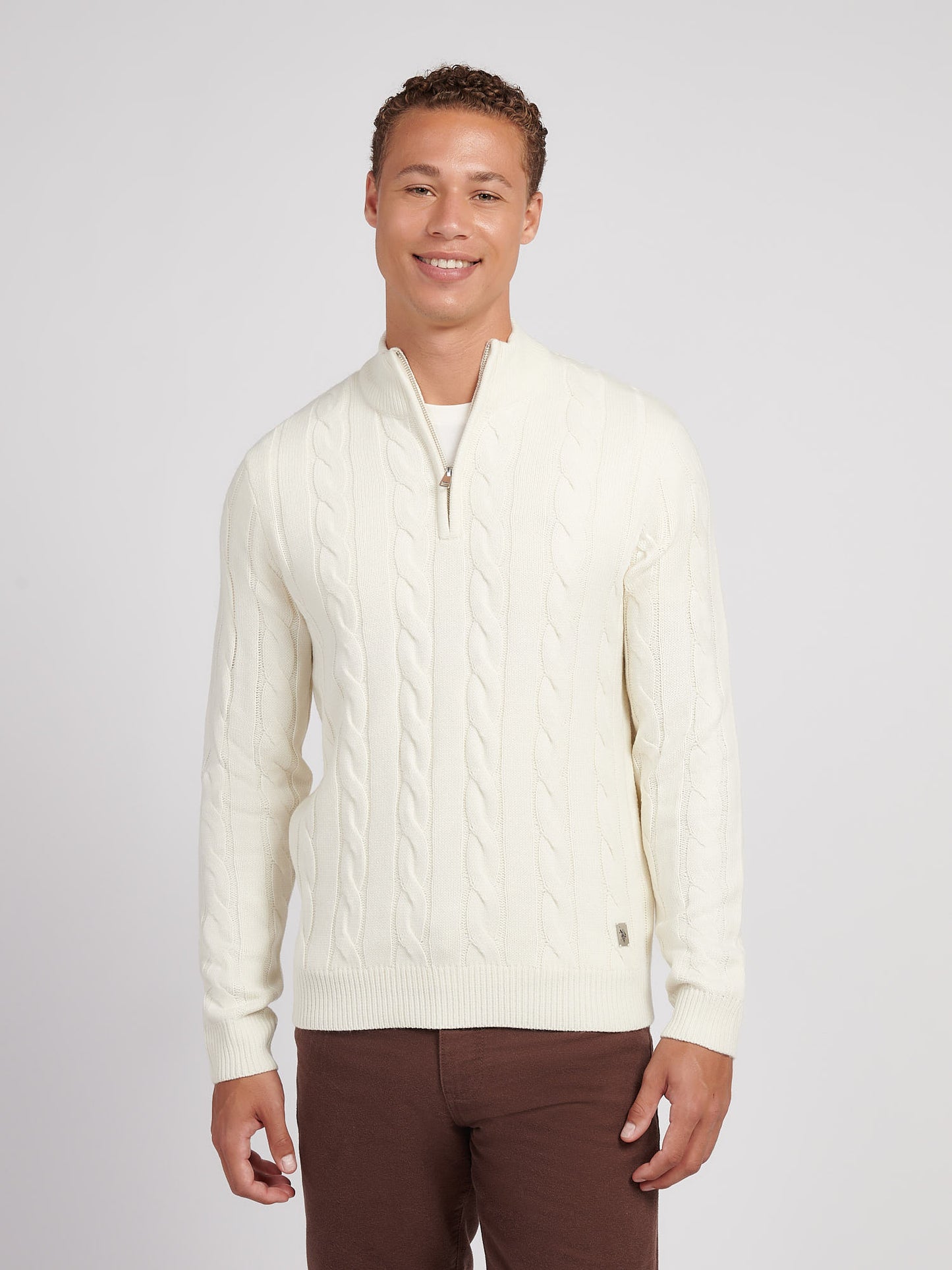 Mens Cable Knit Funnel in Whisper White