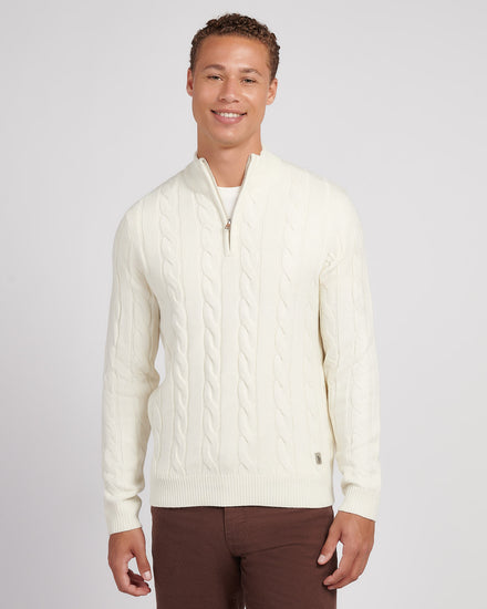 Mens Cable Knit Funnel in Whisper White