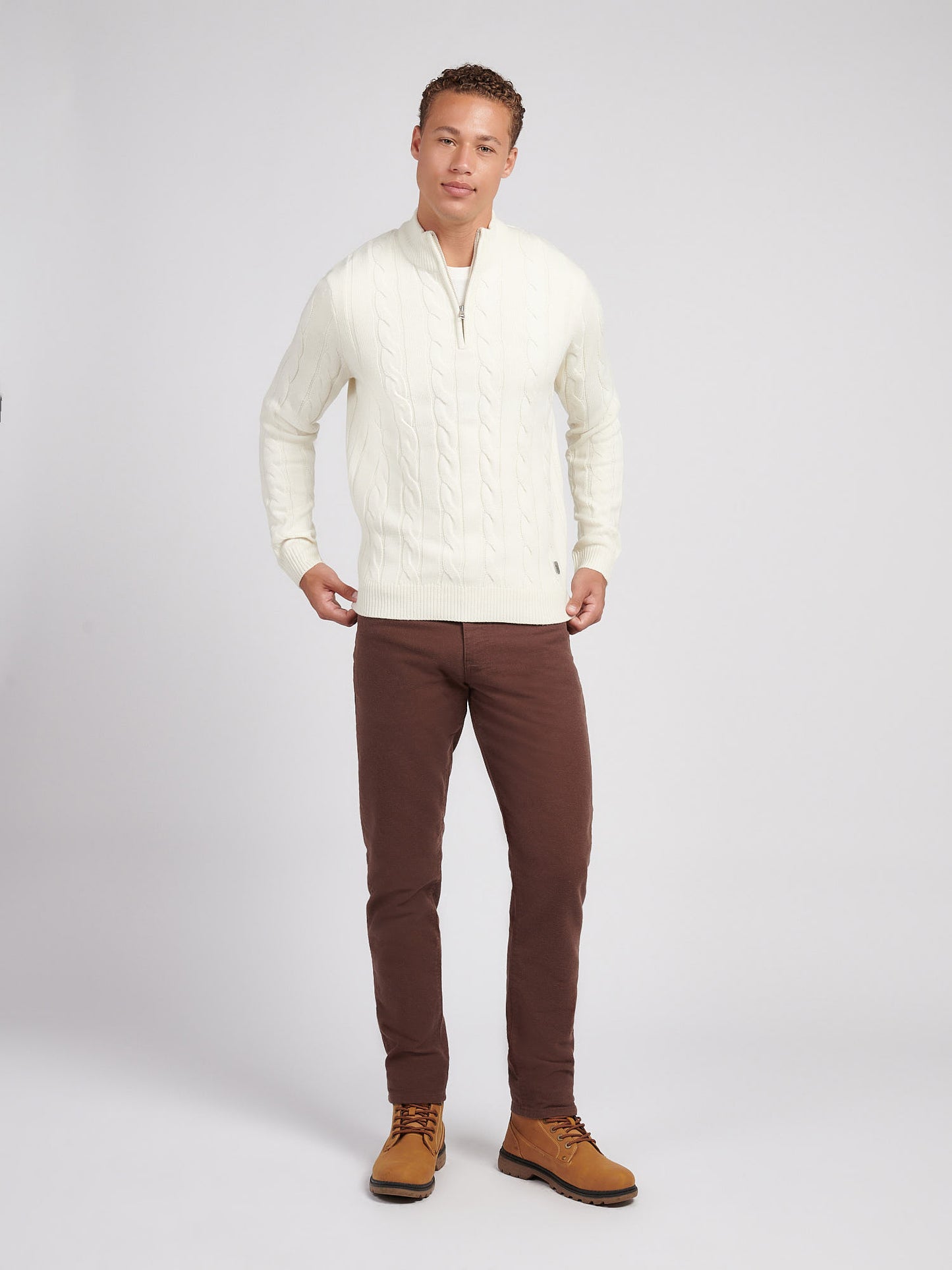 Mens Cable Knit Funnel in Whisper White
