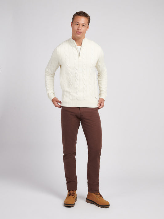 Mens Cable Knit Funnel in Whisper White