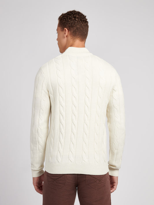 Mens Cable Knit Funnel in Whisper White