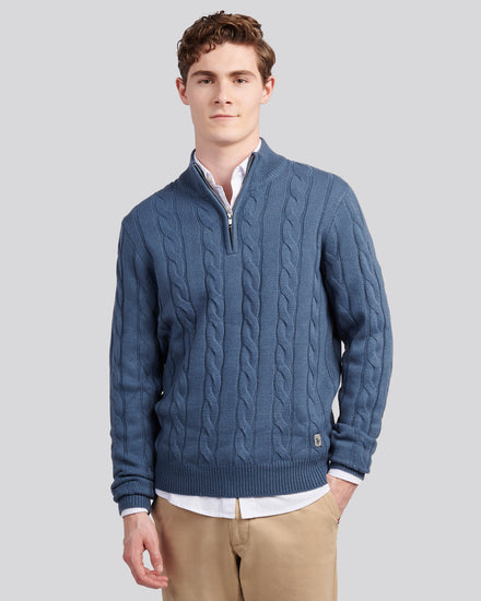 Mens Cable Knit Funnel in Vintage Indigo