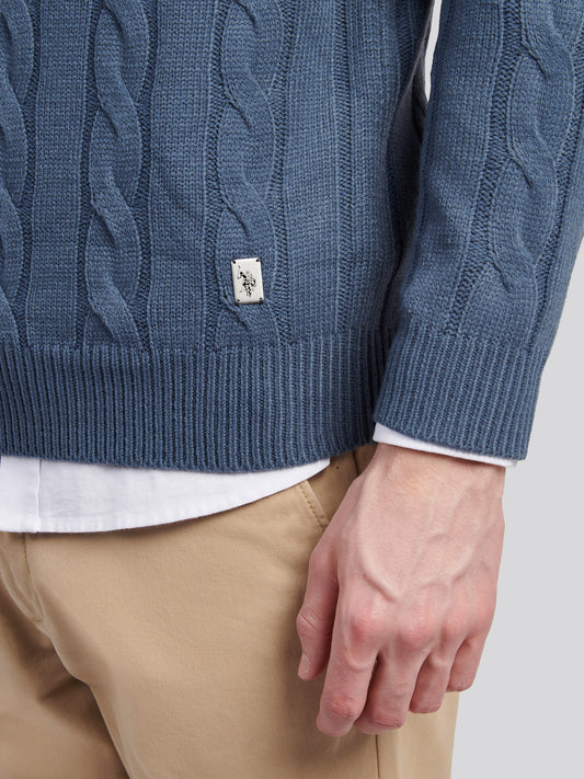 Mens Cable Knit Funnel in Vintage Indigo