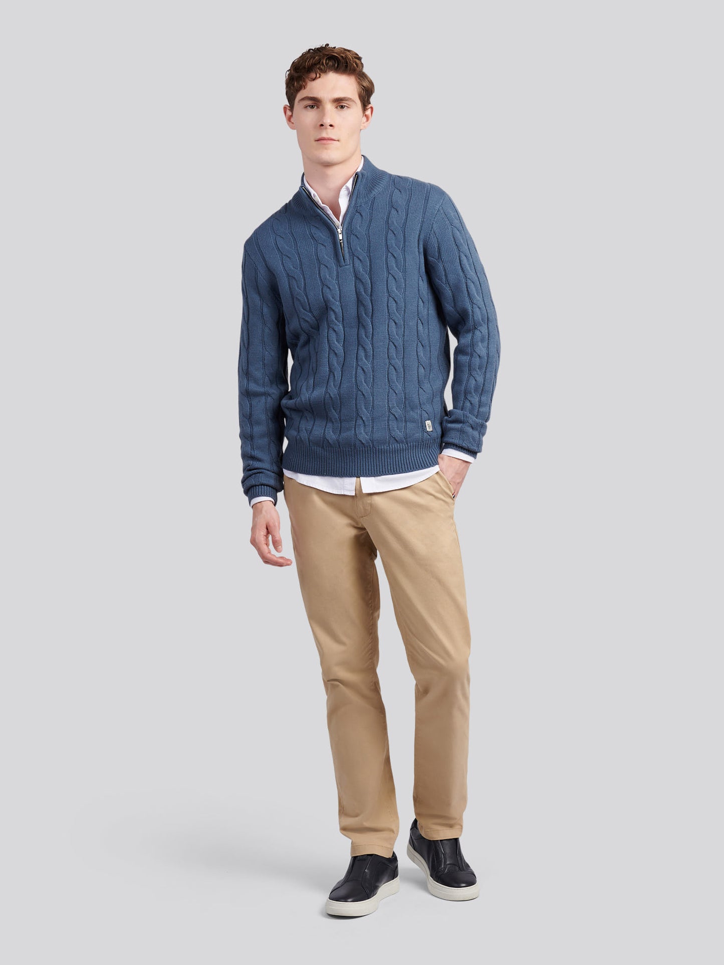 Mens Cable Knit Funnel in Vintage Indigo