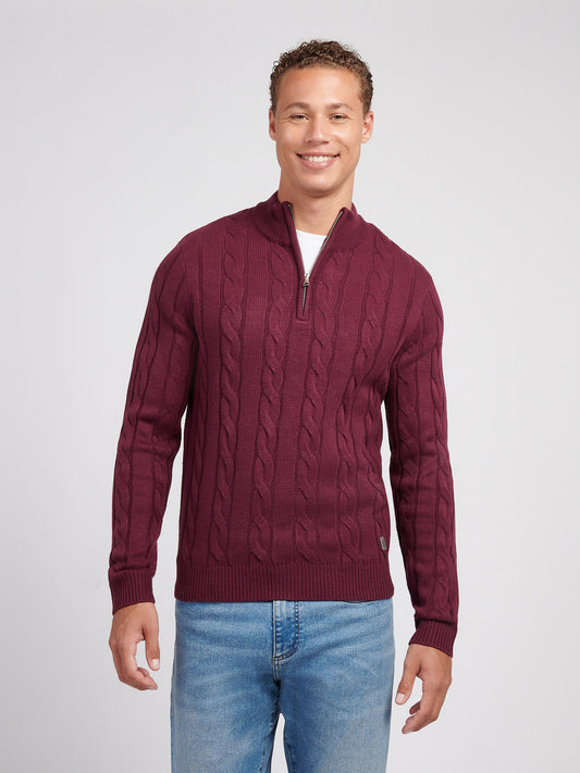 Mens Cable Knit Funnel in Grape Wine