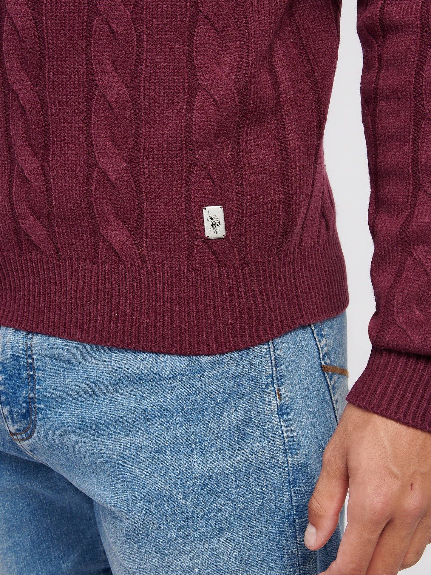 Mens Cable Knit Funnel in Grape Wine