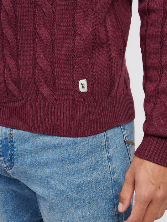 Mens Cable Knit Funnel in Grape Wine