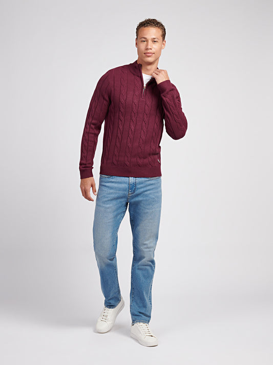 Mens Cable Knit Funnel in Grape Wine